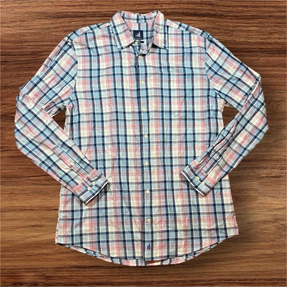 Johnnie-O Blue/Pink/White‎ Plaid Long Sleeve Button Down Shirt Men's Size L
